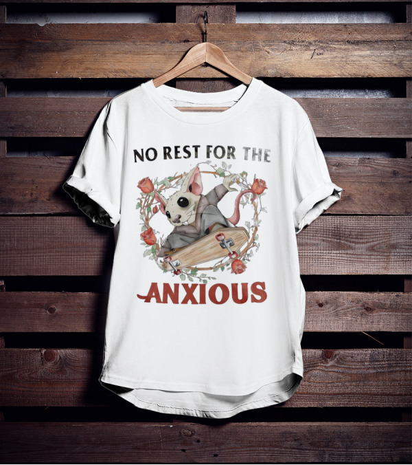 No Rest For The Anxious Rat In A Suit With Roses And Skateboard Coffin T-Shirt