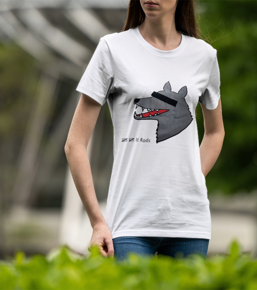 12 Rods Lost Time Wolf Head With Red And Black Accents T-Shirt