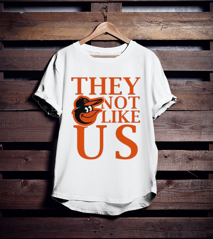 Baltimore Orioles They Not Like Us Bold Orange Text With Bird Graphic T-Shirt