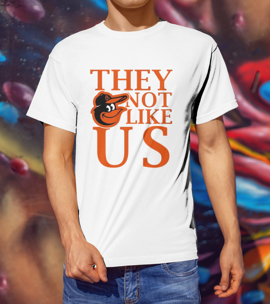 Baltimore Orioles They Not Like Us Bold Orange Text With Bird Graphic T-Shirt