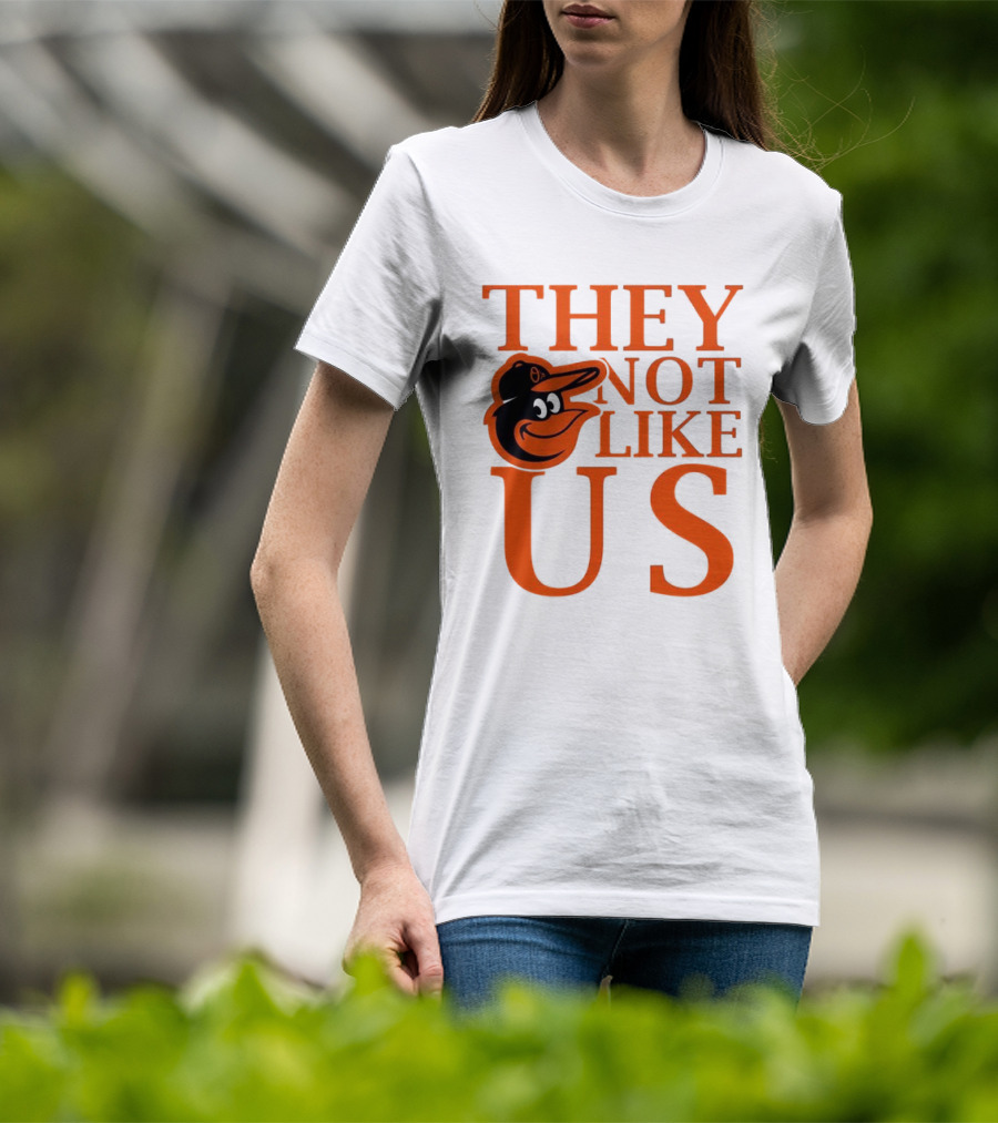 Baltimore Orioles They Not Like Us Bold Orange Text With Bird Graphic T-Shirt