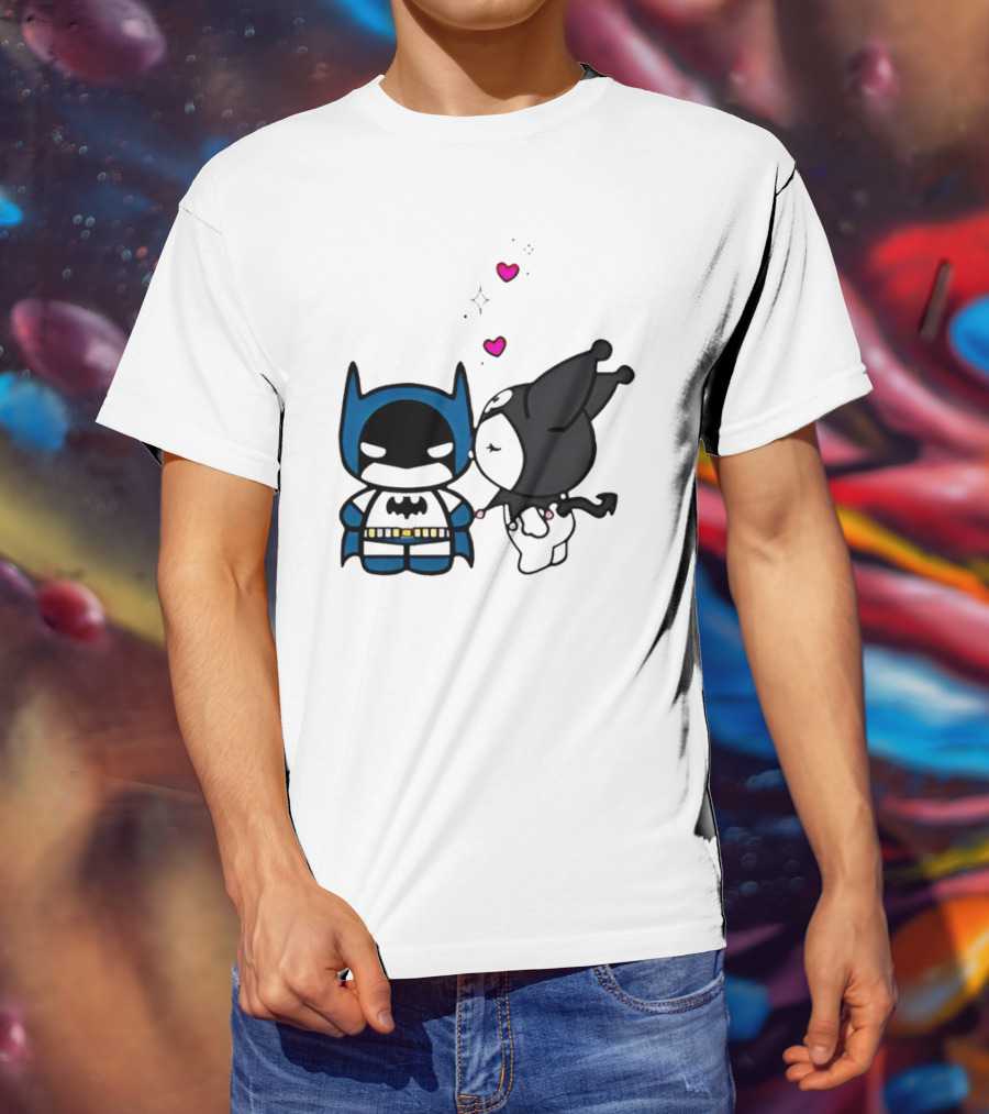 Batman Kuromi Kiss Cartoon With Hearts T-Shirt