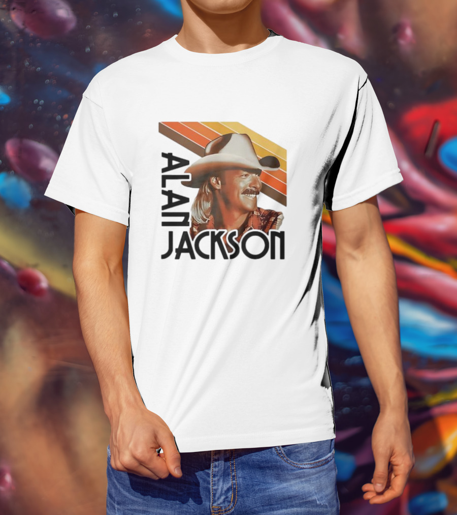 Alan Jackson Cowboy Hat Vintage Style Retro Stripes T-Shirt