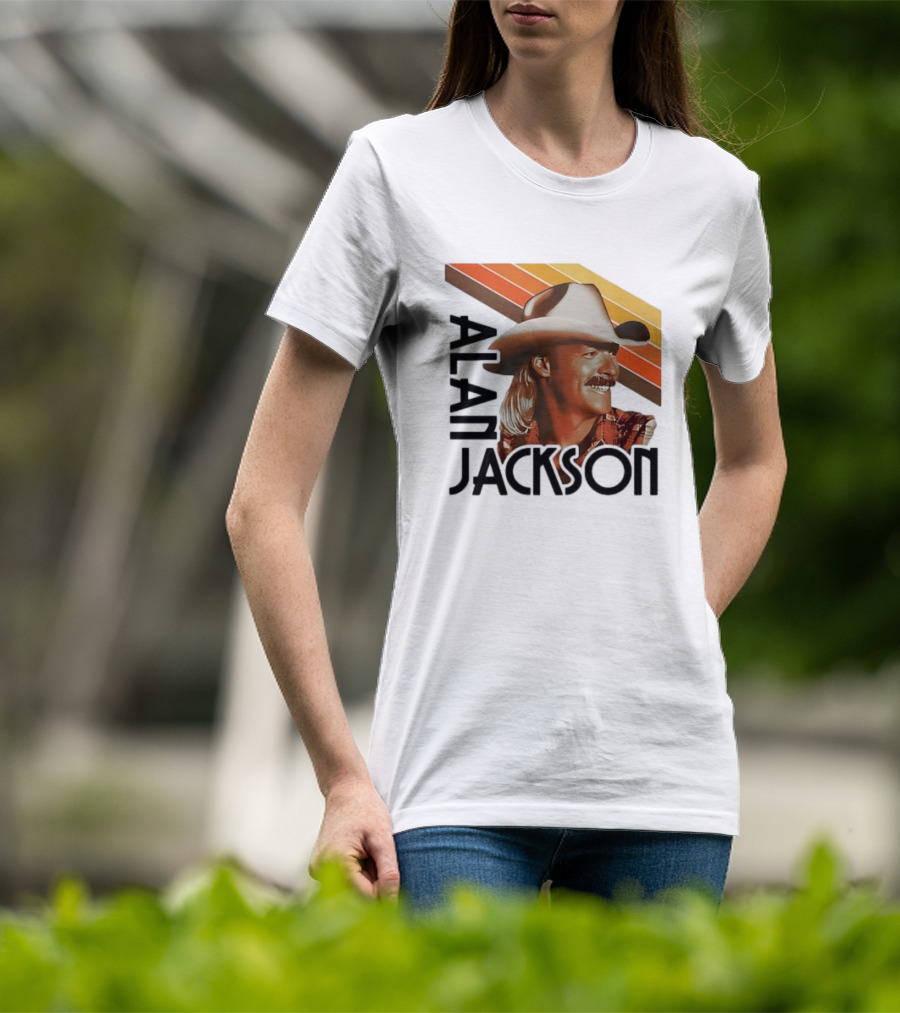 Alan Jackson Cowboy Hat Vintage Style Retro Stripes T-Shirt