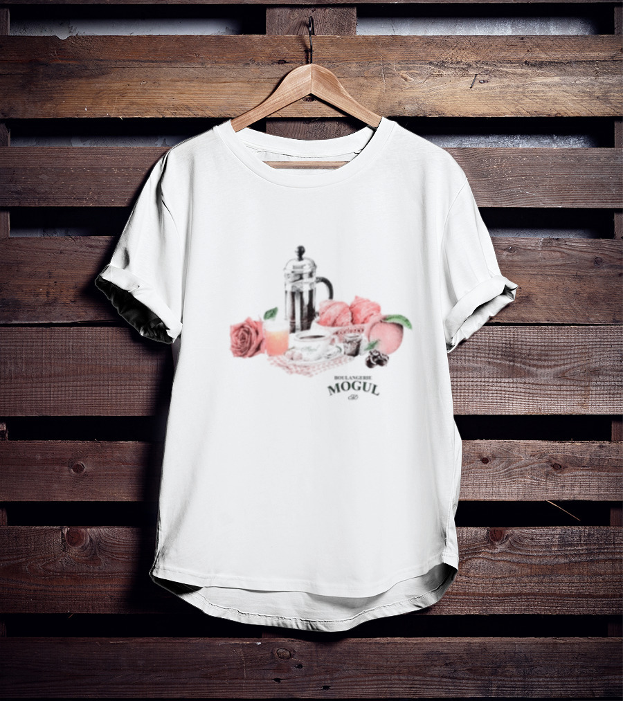Boulangerie Mogul French Press Rose Croissant Breakfast T-Shirt