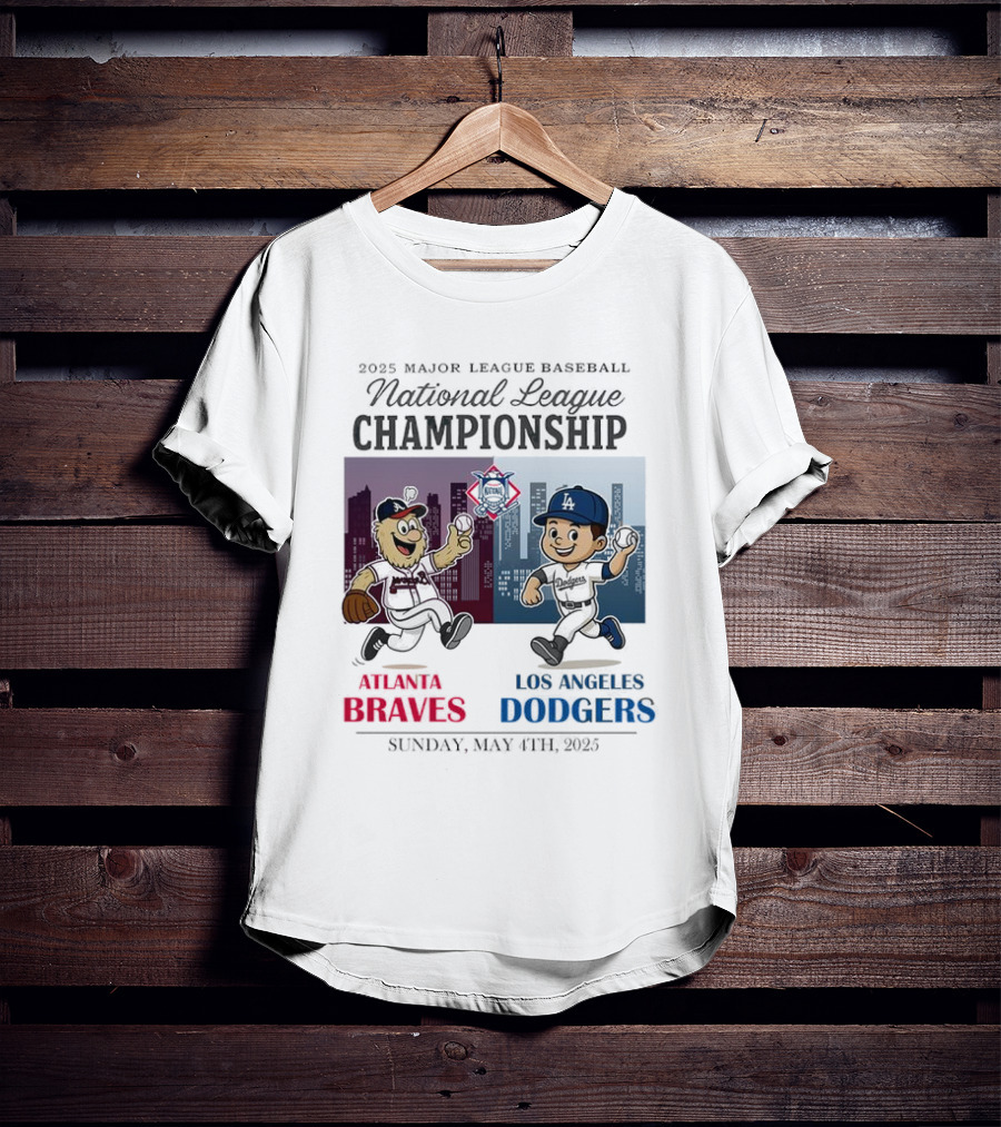 Atlanta Braves Los Angeles Dodgers National League 2025 Major League Baseball Skyline Cartoon Characters T-Shirt