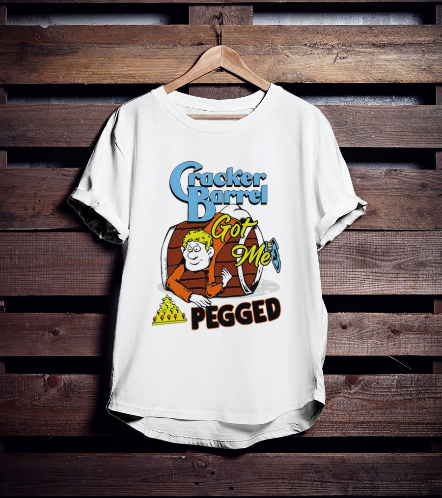 Cracker Barrel Got Me Pegged Cartoon Retro Style With Character And Cheese Icons T-Shirt