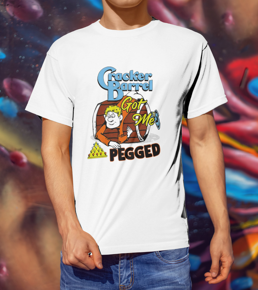 Cracker Barrel Got Me Pegged Cartoon Retro Style With Character And Cheese Icons T-Shirt