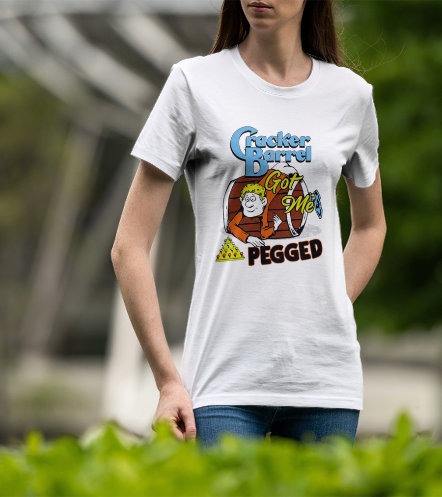 Cracker Barrel Got Me Pegged Cartoon Retro Style With Character And Cheese Icons T-Shirt