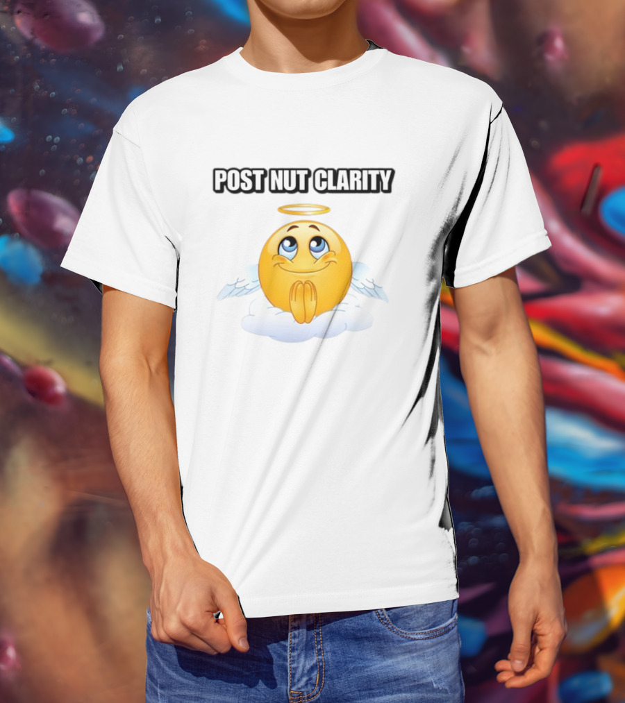 Cringeytees Post Nut Clarity Angel Emoji On Cloud T-Shirt