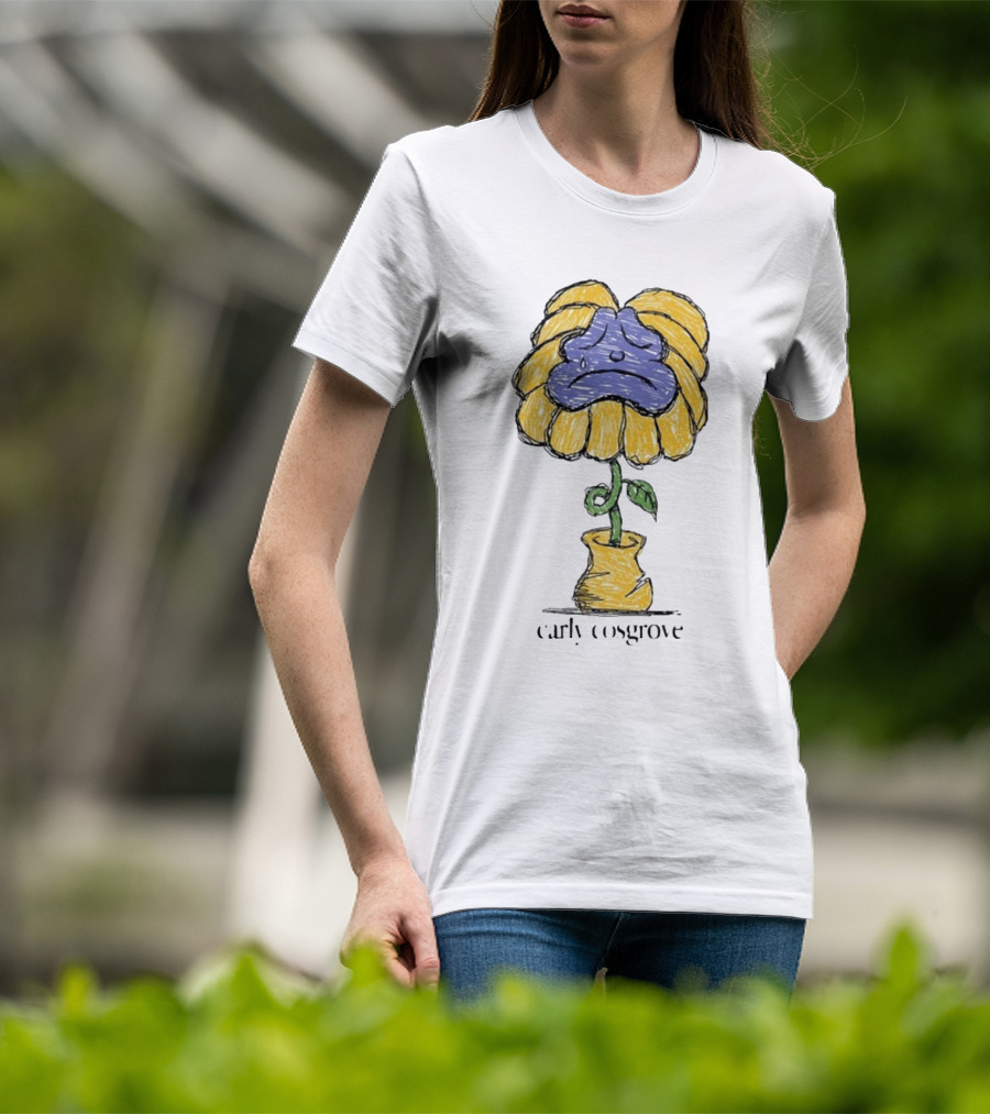 Carly Cosgrove Sad Flower Yellow Petals Blue Face Bloom T-Shirt