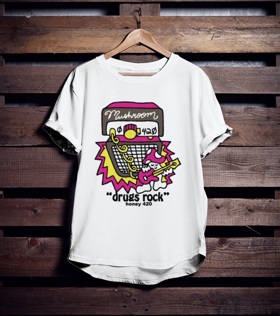 Drugs Rock Honey 420 Guitar Amp Bold Neon Art Style T-Shirt