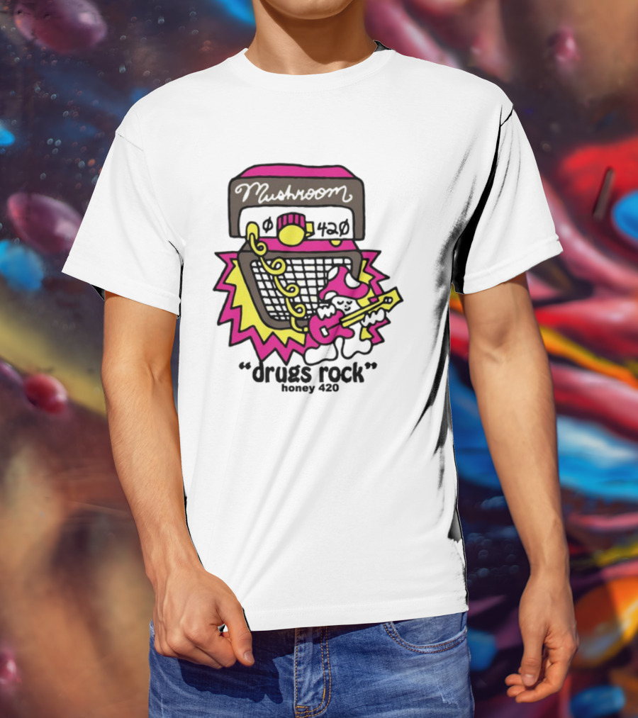 Drugs Rock Honey 420 Guitar Amp Bold Neon Art Style T-Shirt