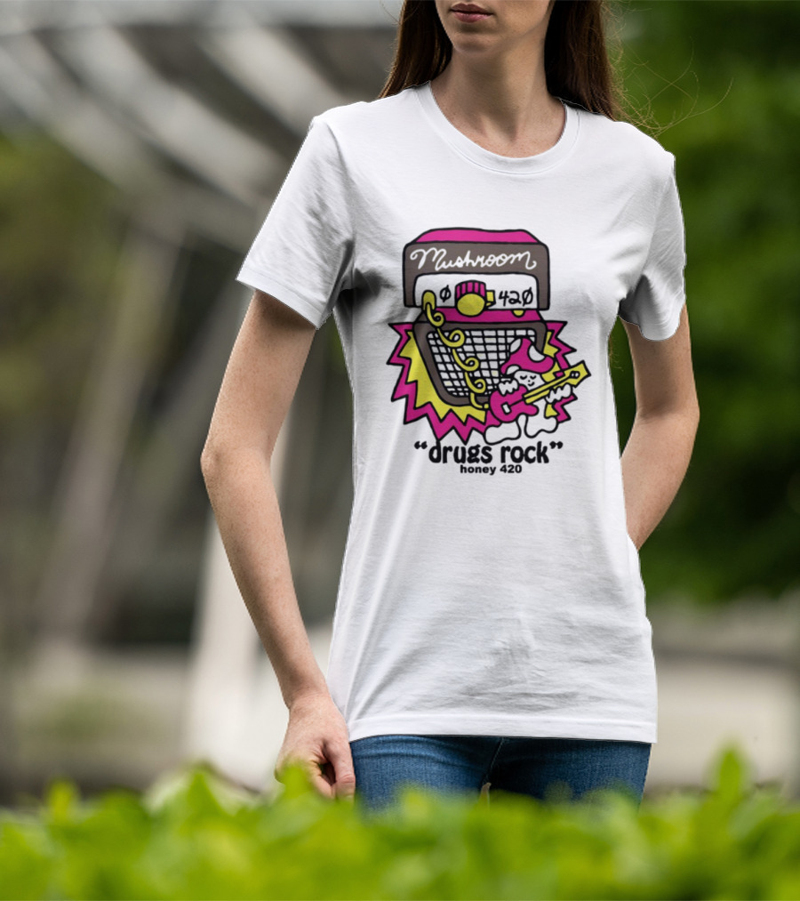 Drugs Rock Honey 420 Guitar Amp Bold Neon Art Style T-Shirt