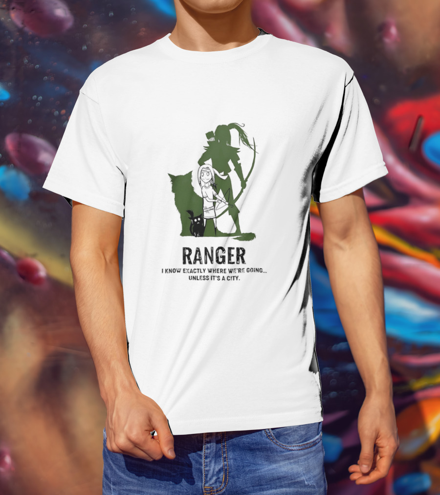 Dungeons And Dragons Ranger With Bow And Wolf Companion I Know Exactly Where We’re Going Unless It’s A City T-Shirt
