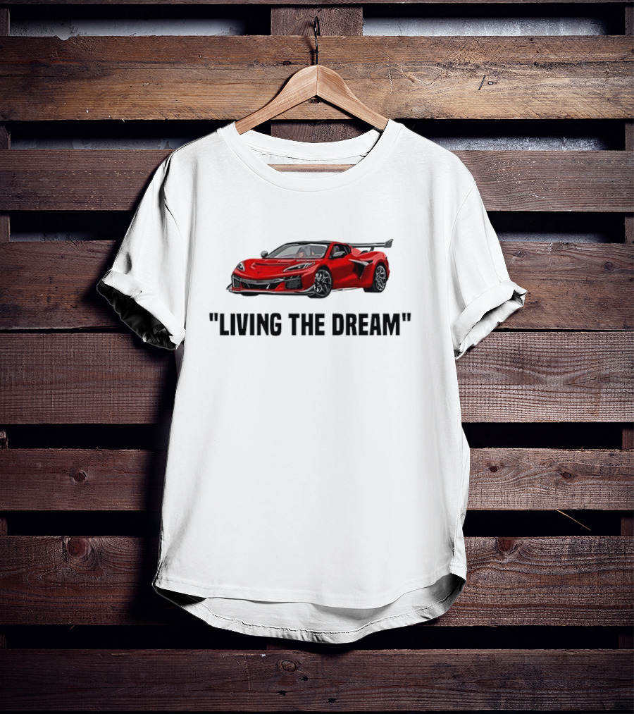 Corvette Living The Dream Red Convertible Car T-Shirt