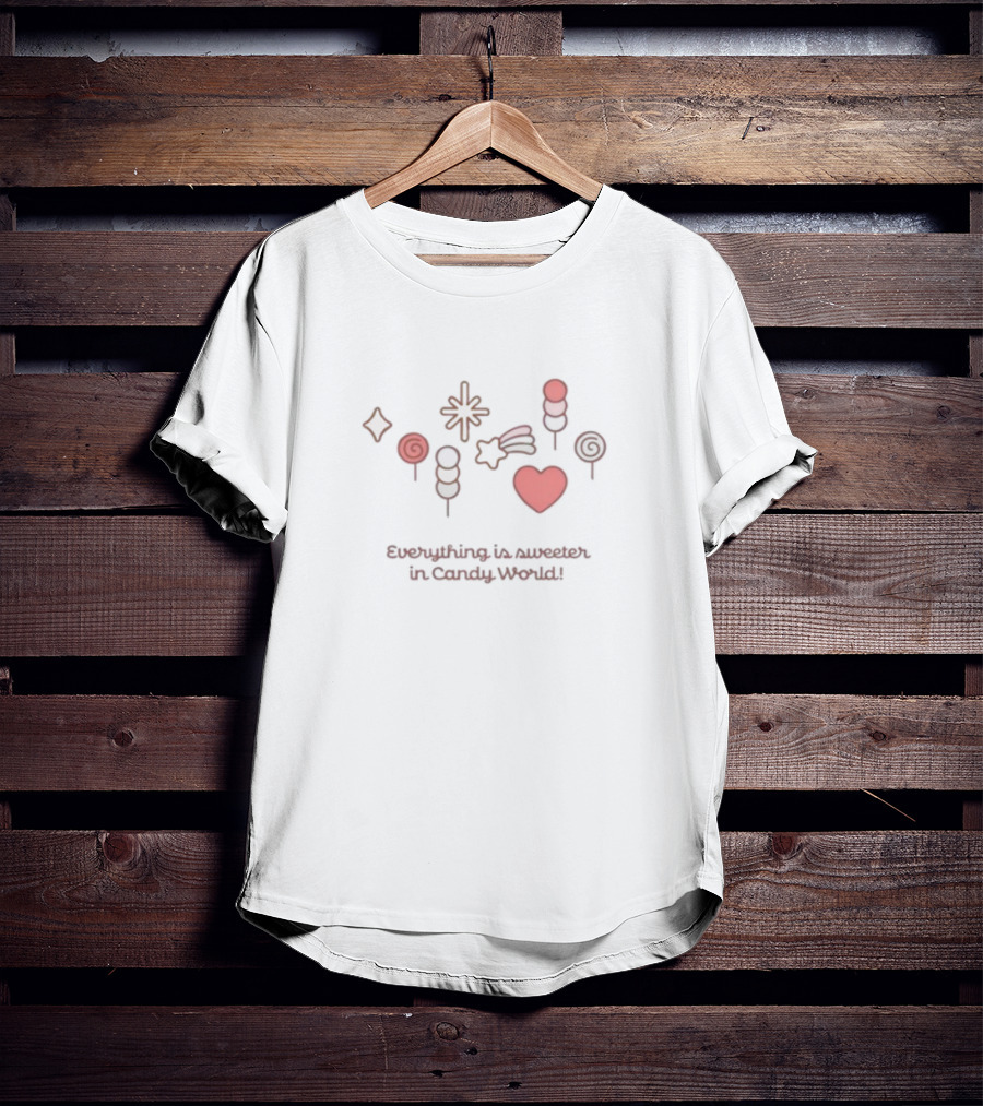 Everything Is Sweeter In Candy World Lollipop Heart Popsicle Sweets T-Shirt