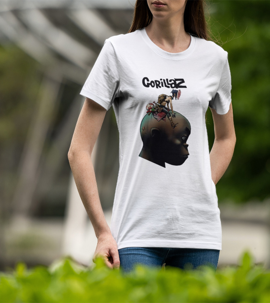 Gorillaz Plastic Beach Animated Character On Head T-Shirt