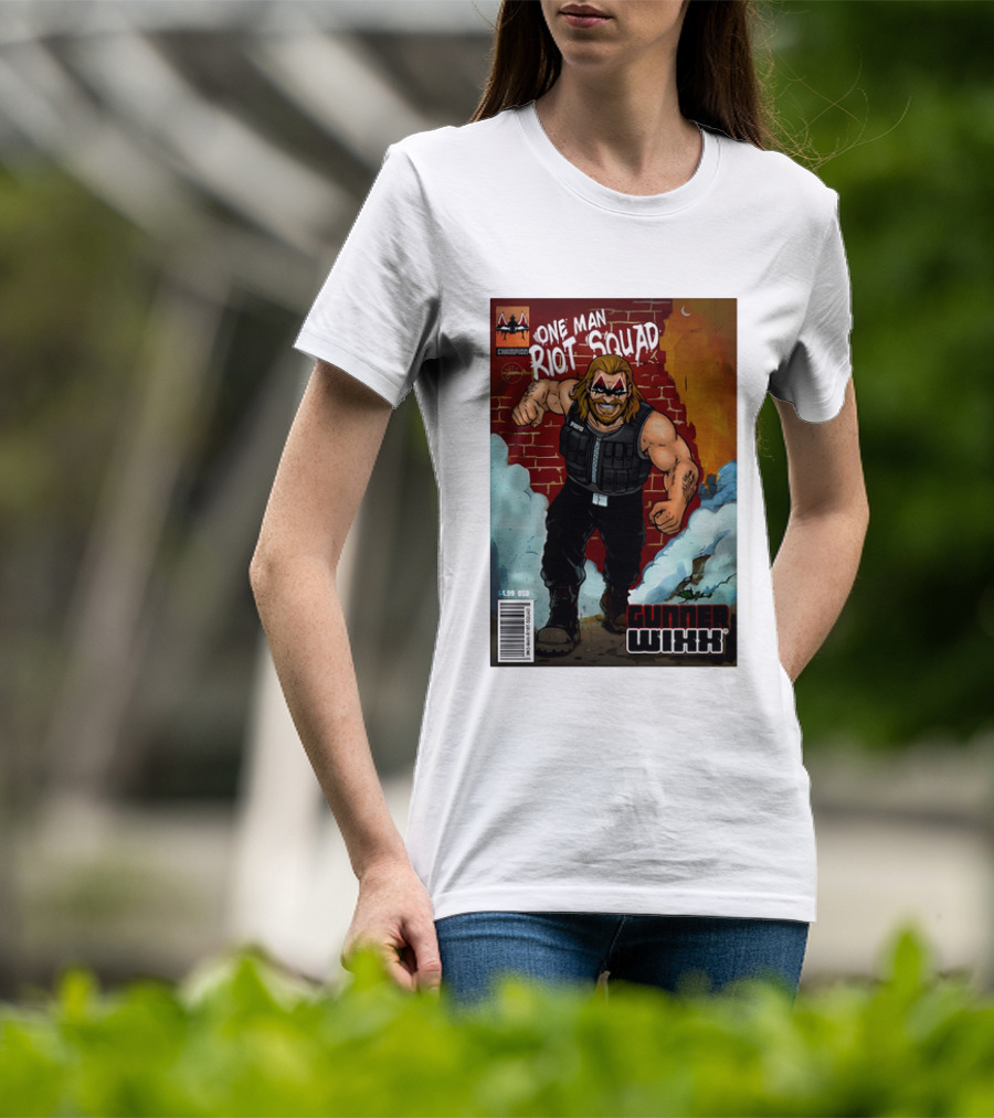 One Man Riot Squad Comic Cover Gunner Wixx Face Paint Featuring Champion Branding T-Shirt