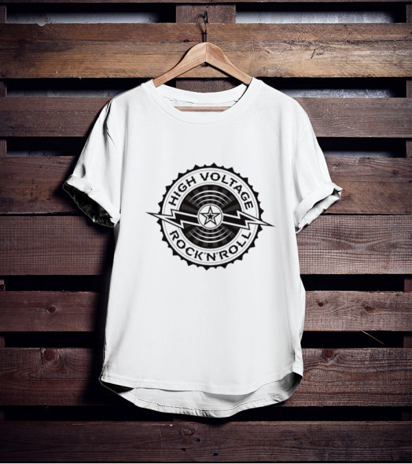 High Voltage Rock N Roll Starburst Lightning Bolt Emblem T-Shirt