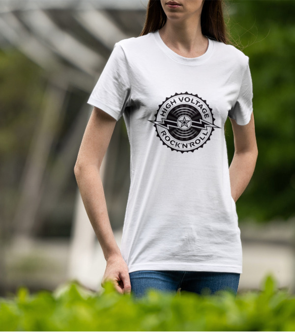 High Voltage Rock N Roll Starburst Lightning Bolt Emblem T-Shirt