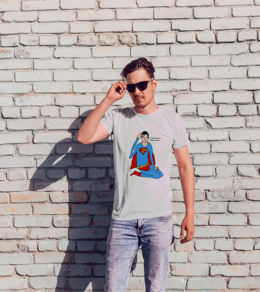 Superhero Costume Nervous Expression "I Am Having A Super Panic Attack" T-Shirt