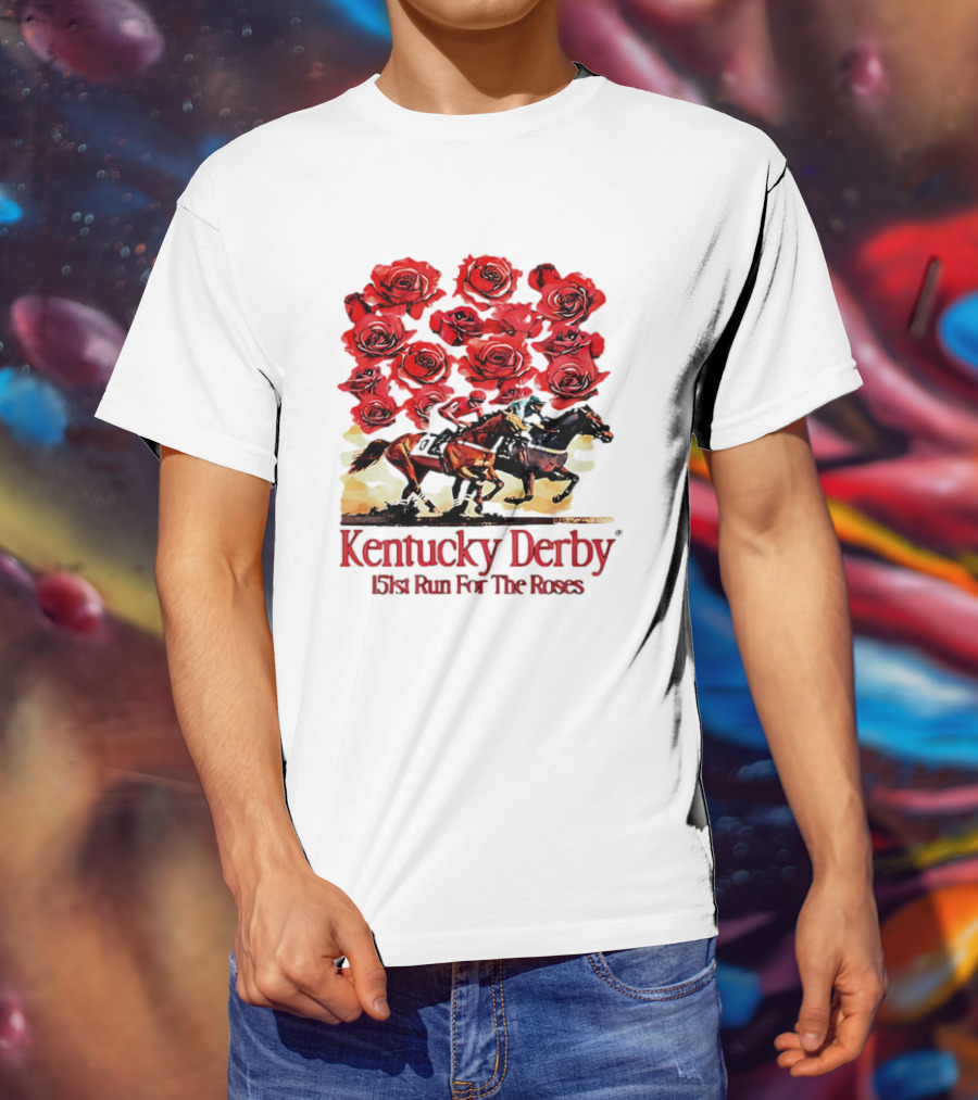 Kentucky Derby 151st Run For The Roses With Horses And Red Roses T-Shirt