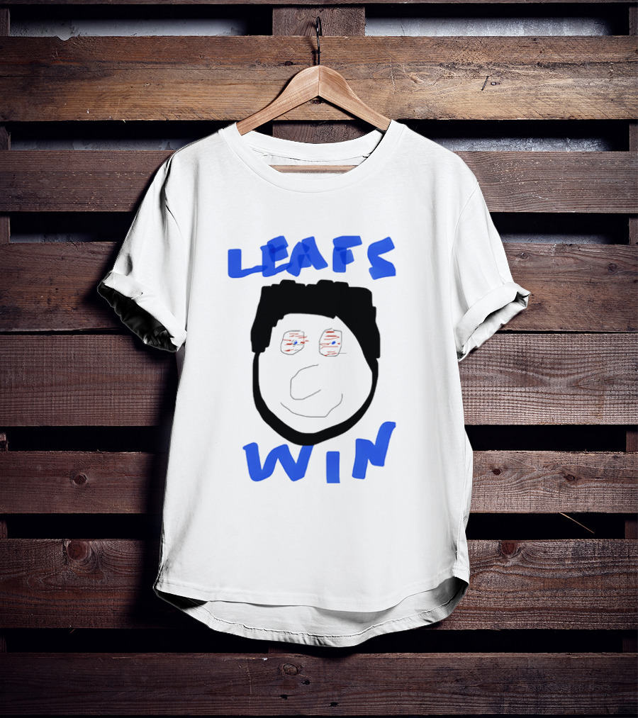 Leafs Win Fun Face Drawing With Blue And Red Accents T-Shirt
