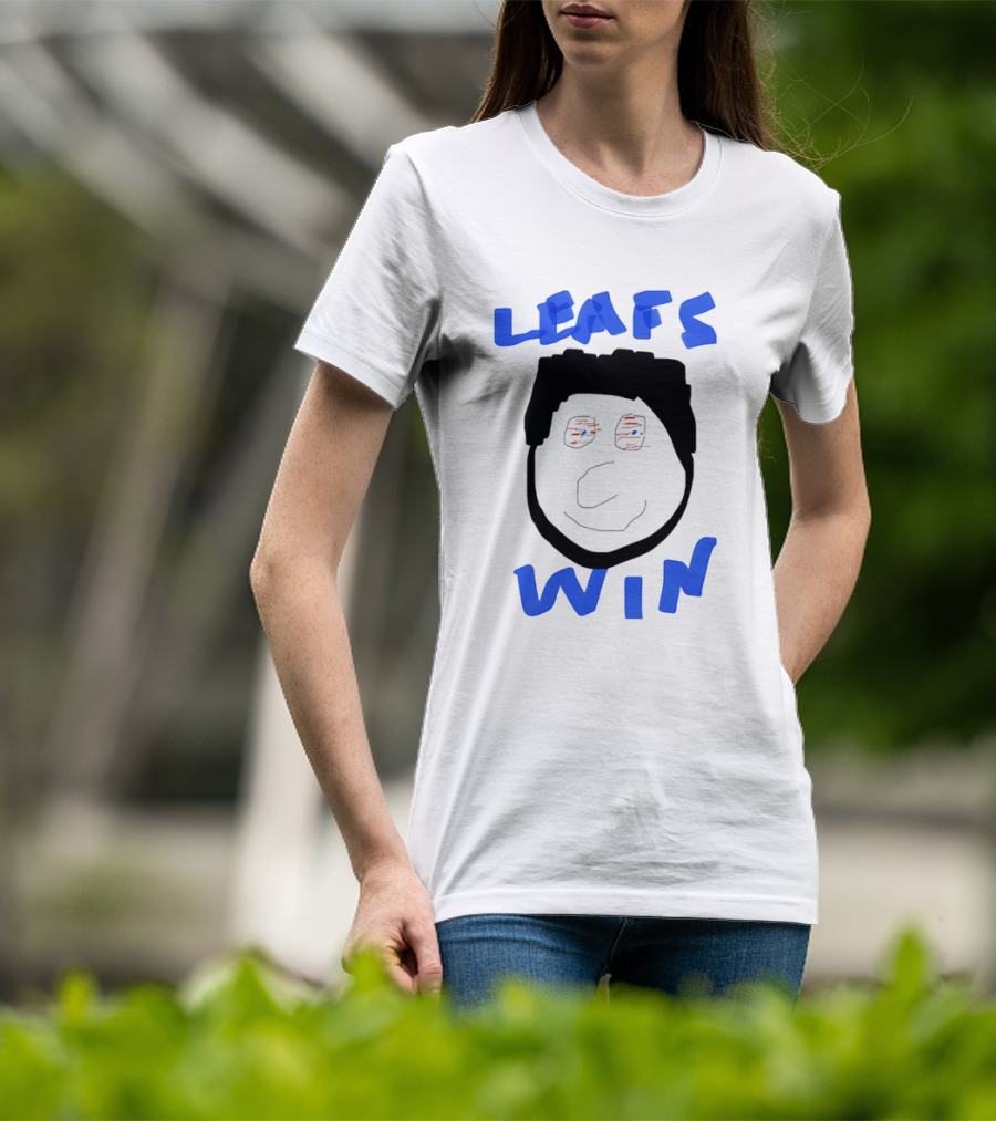 Leafs Win Fun Face Drawing With Blue And Red Accents T-Shirt