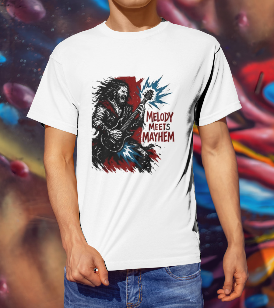 Melody Meets Mayhem Electric Red And Blue Burst T-Shirt