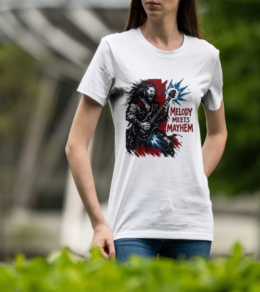 Melody Meets Mayhem Electric Red And Blue Burst T-Shirt