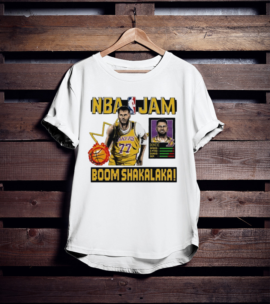 Luka Dončić NBA Jam Los Angeles Lakers Boom Shakalaka 77 T-Shirt