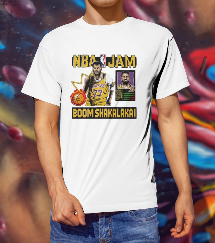 Luka Dončić NBA Jam Los Angeles Lakers Boom Shakalaka 77 T-Shirt
