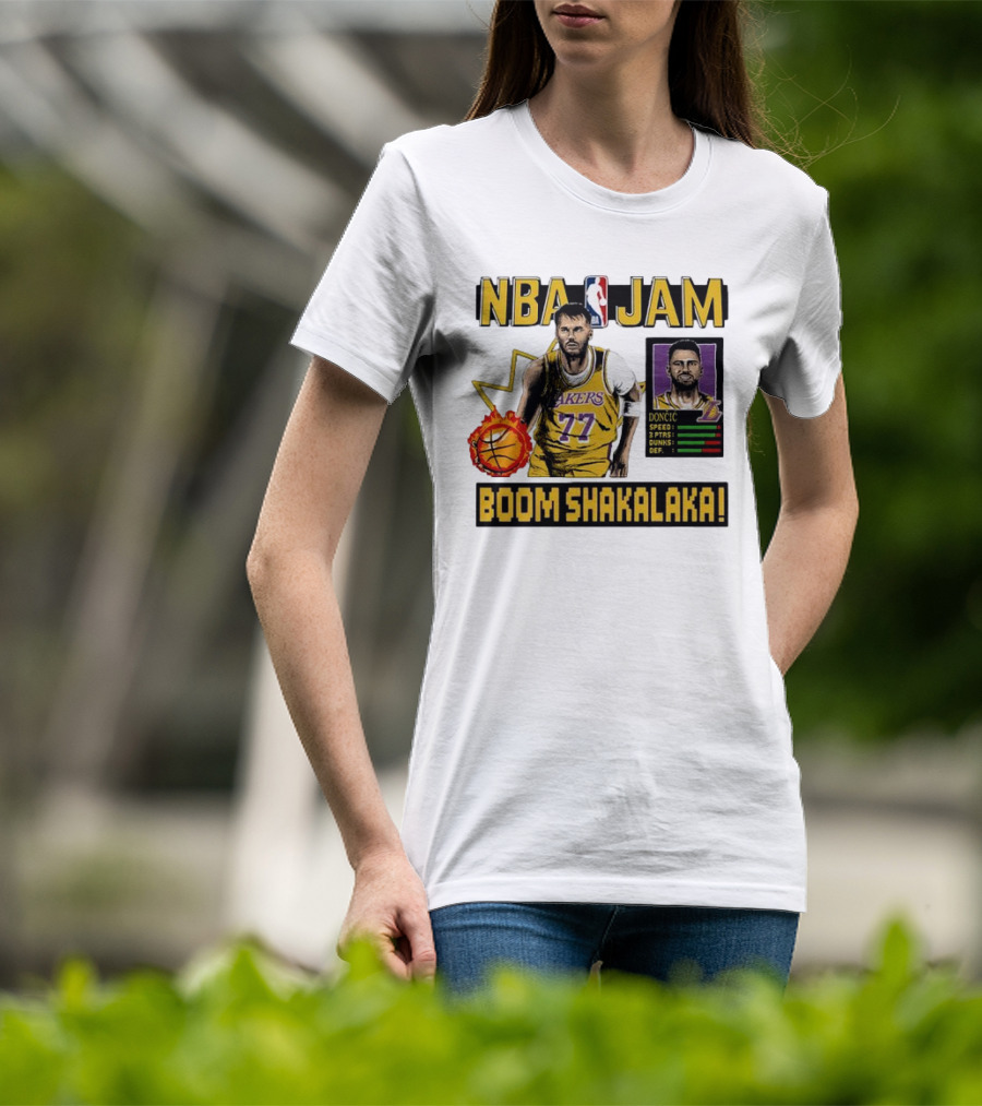 Luka Dončić NBA Jam Los Angeles Lakers Boom Shakalaka 77 T-Shirt