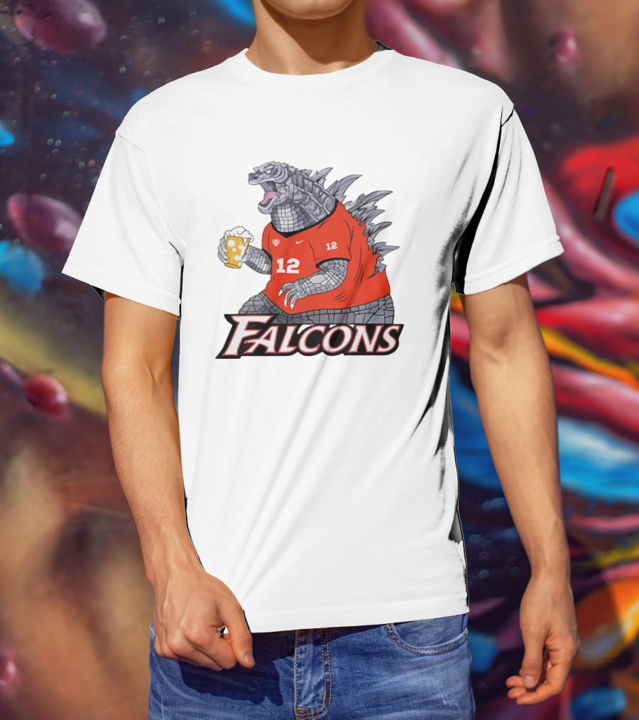 Atlanta Falcons Godzilla Monster Holding Beer T-Shirt