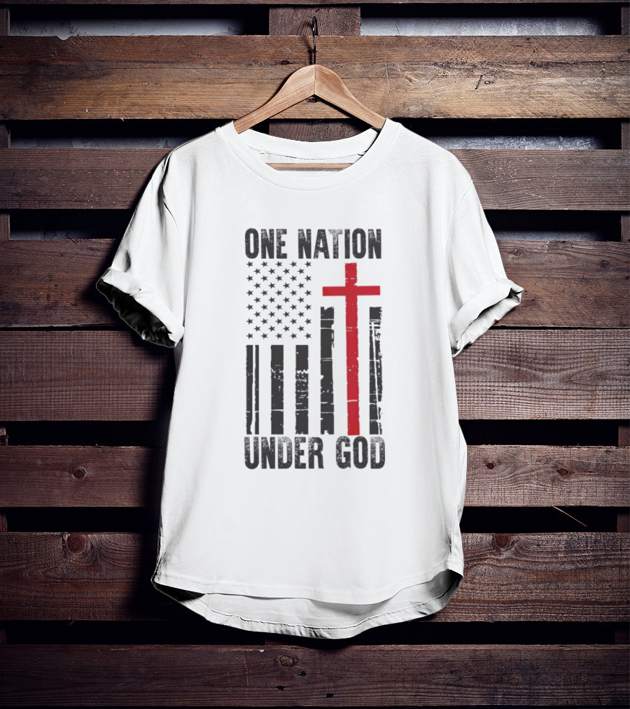 One Nation Under God American Flag Cross Design T-Shirt