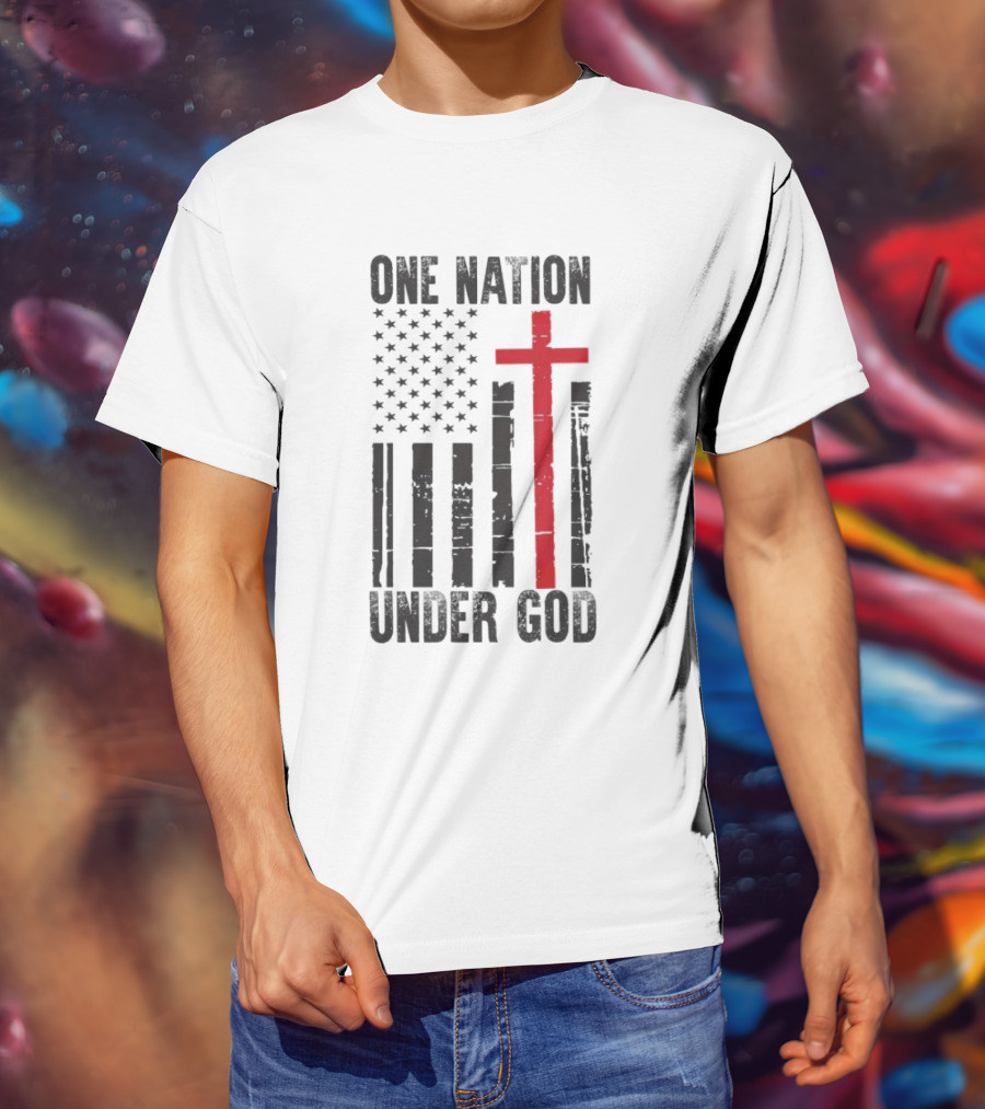 One Nation Under God American Flag Cross Design T-Shirt