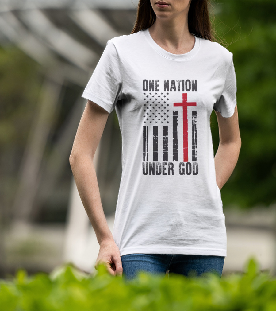 One Nation Under God American Flag Cross Design T-Shirt
