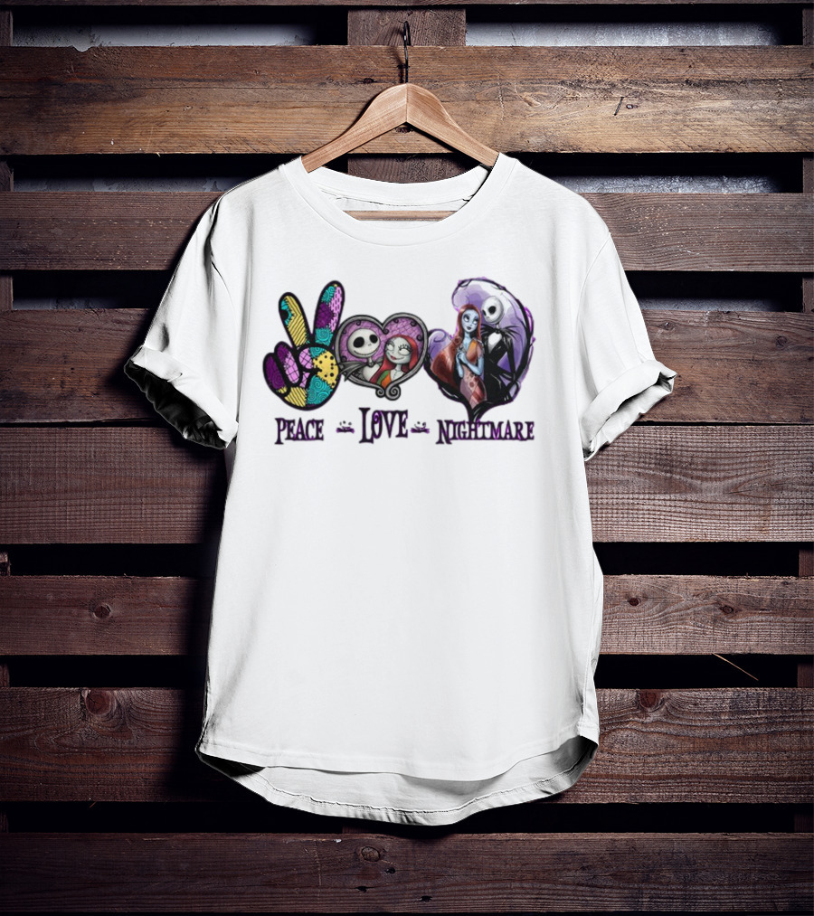 Peace Love Nightmare Before Christmas Characters Jack And Sally T-Shirt