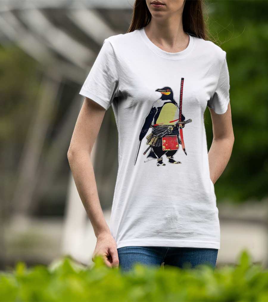Samurai Penguin Katana Warrior With Traditional Armor T-Shirt