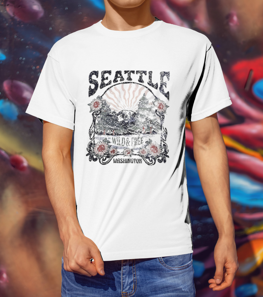Seattle Washington Wild And Free Sunrise Trees Flowers T-Shirt