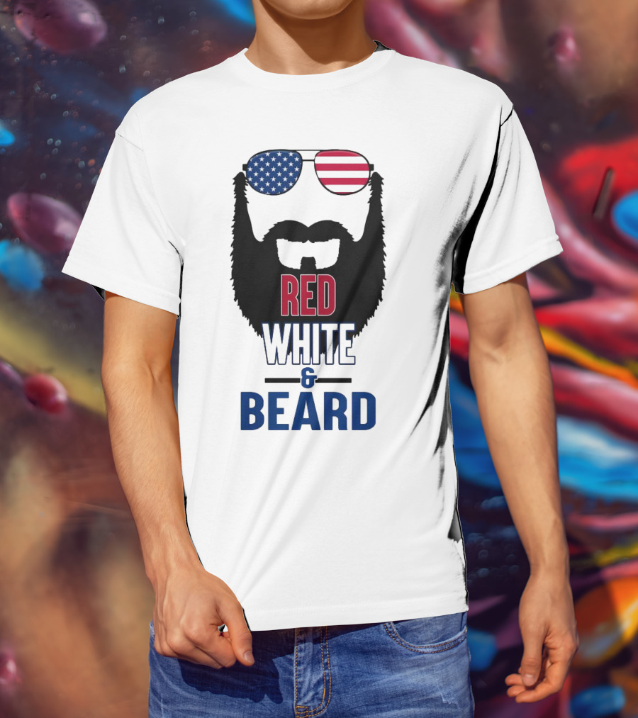 Red White & Beard American Flag Sunglasses Patriotic Beard Design T-Shirt