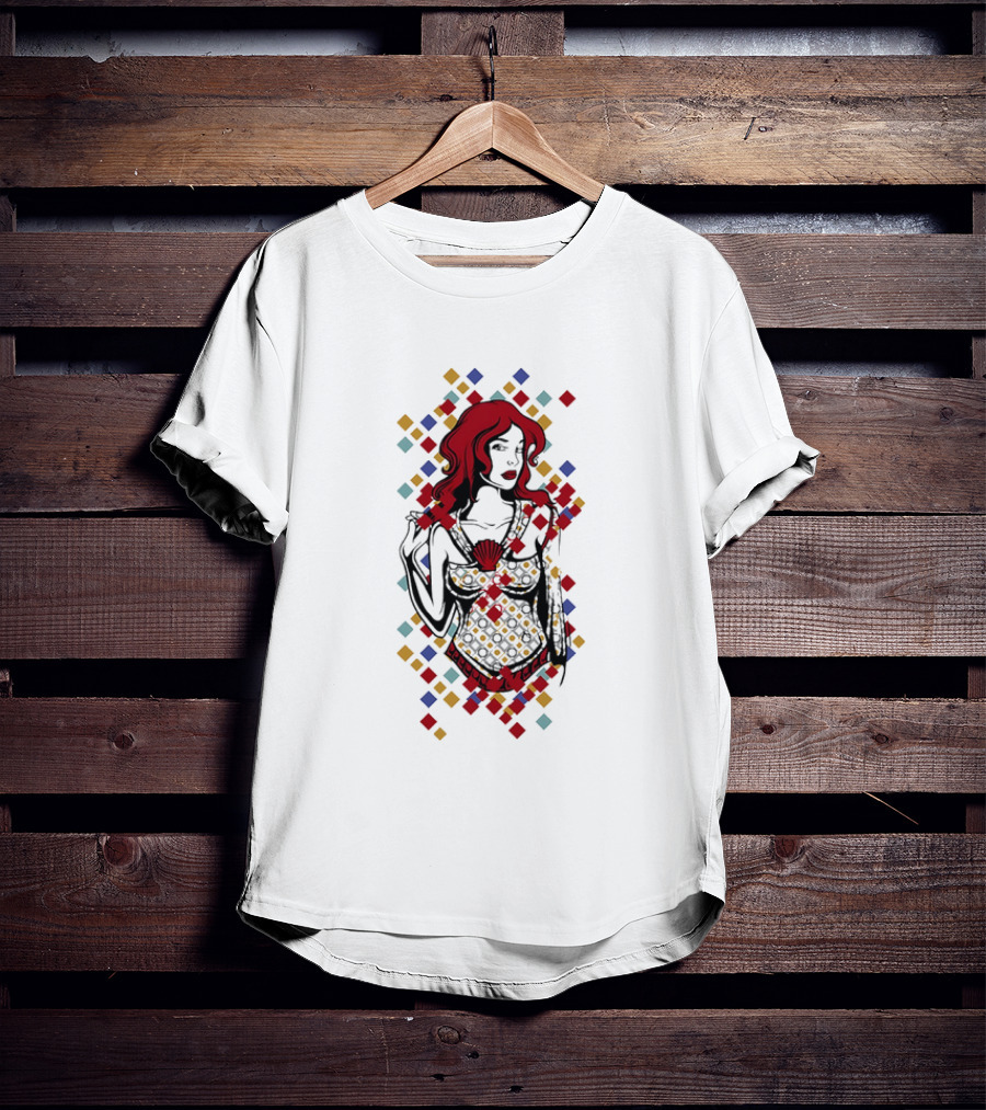 Redhead Warrior Sexy Girl Colorful Abstract Design T-Shirt