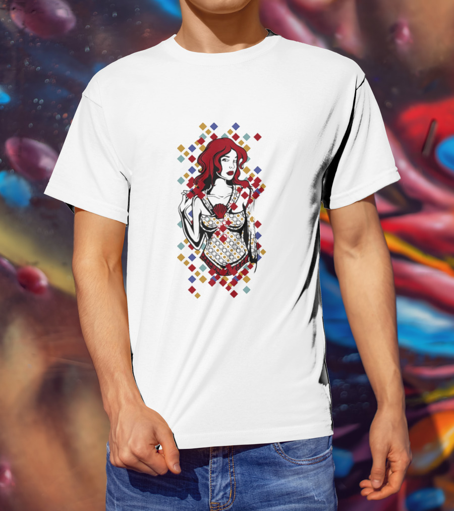 Redhead Warrior Sexy Girl Colorful Abstract Design T-Shirt