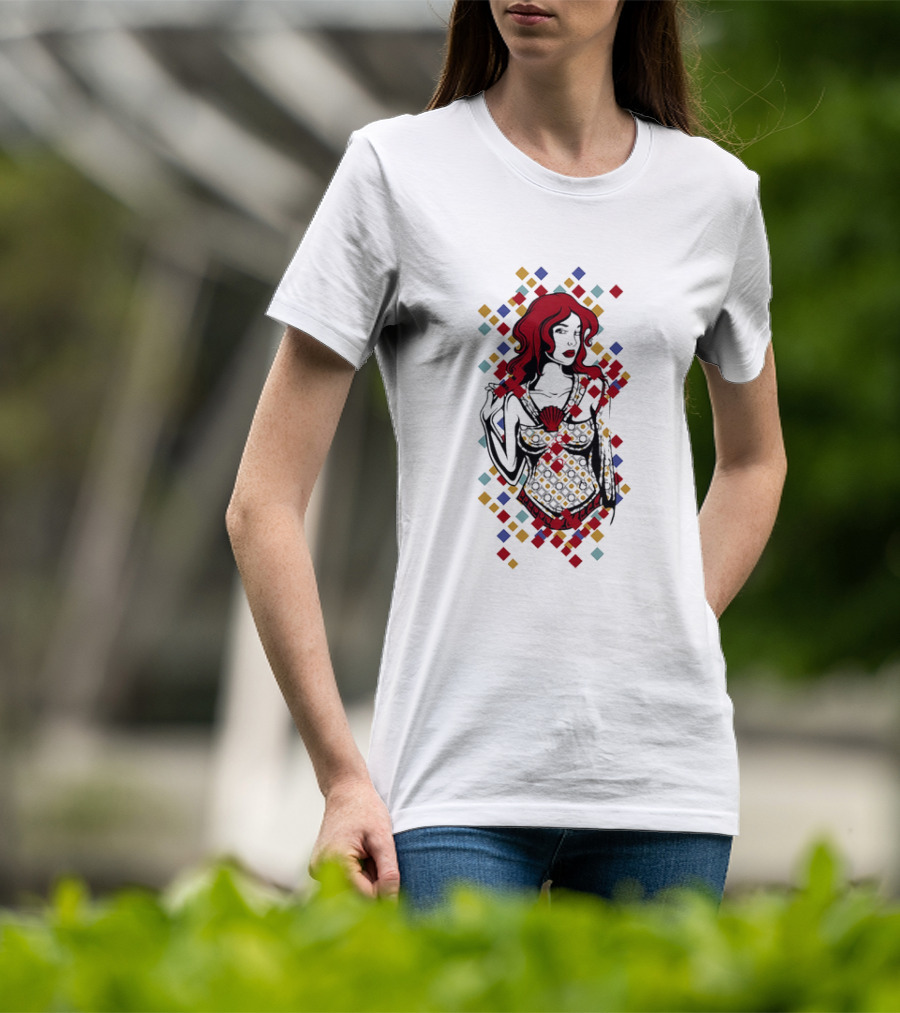 Redhead Warrior Sexy Girl Colorful Abstract Design T-Shirt