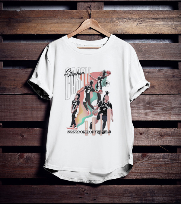 Stephon Castle San Antonio Spurs ROTY 2025 Rookie Of The Year Basketball Motion Stripes T-Shirt