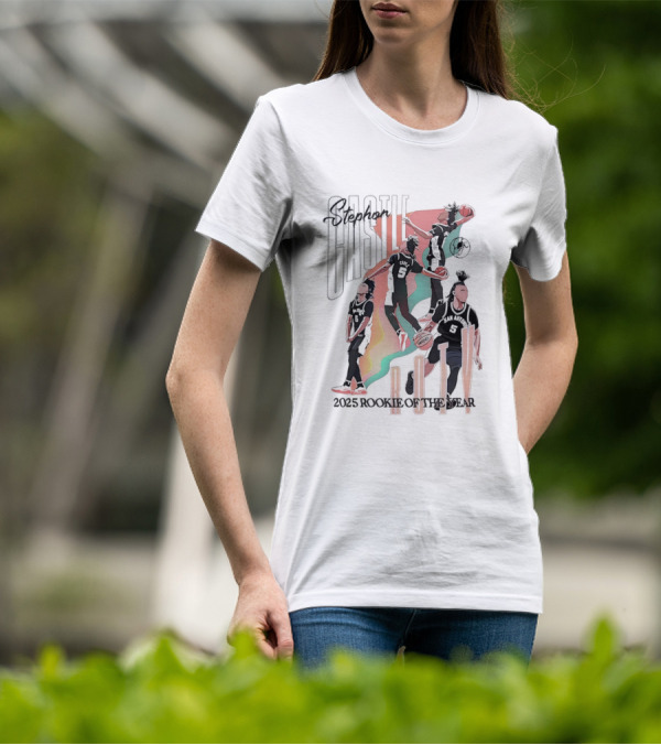 Stephon Castle San Antonio Spurs ROTY 2025 Rookie Of The Year Basketball Motion Stripes T-Shirt