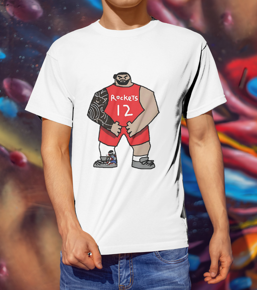 Houston Rockets Cartoon Figure No.12 Basketball Steven Adams T-Shirt