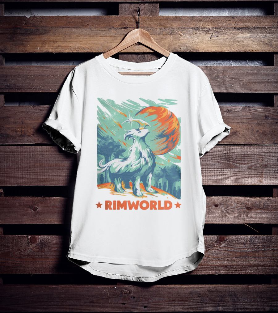 RimWorld Wisest Creature Celestial Spirit Wolf Planetary Backdrop T-Shirt