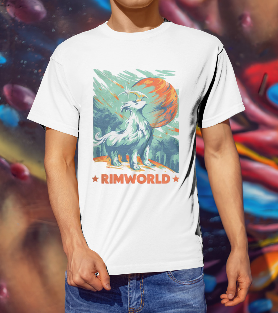RimWorld Wisest Creature Celestial Spirit Wolf Planetary Backdrop T-Shirt